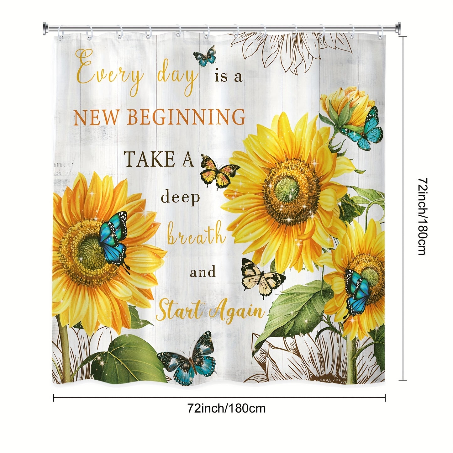 Every Day Is A New Beginning Christian Shower Curtain, 72Wx72H Inch  With 12 Hooks claimedbygoddesigns