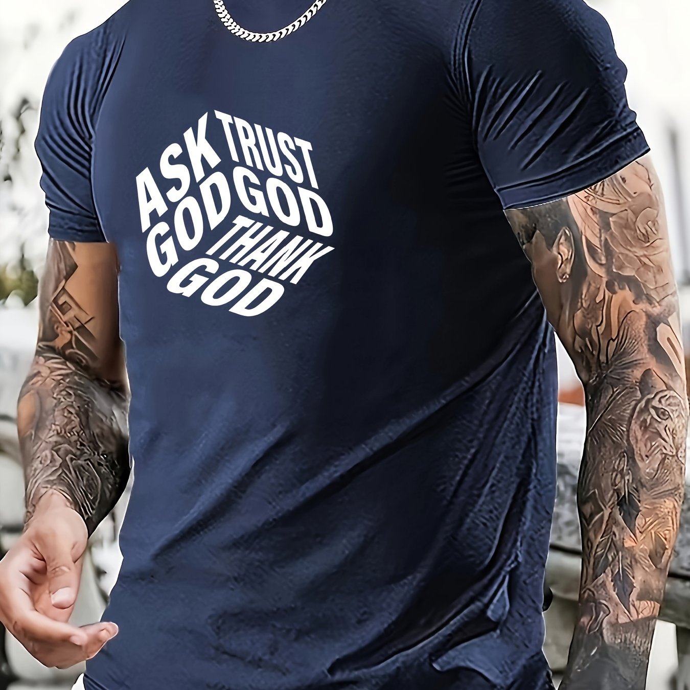 Ask Trust Thank God Men's Christian T-shirt claimedbygoddesigns