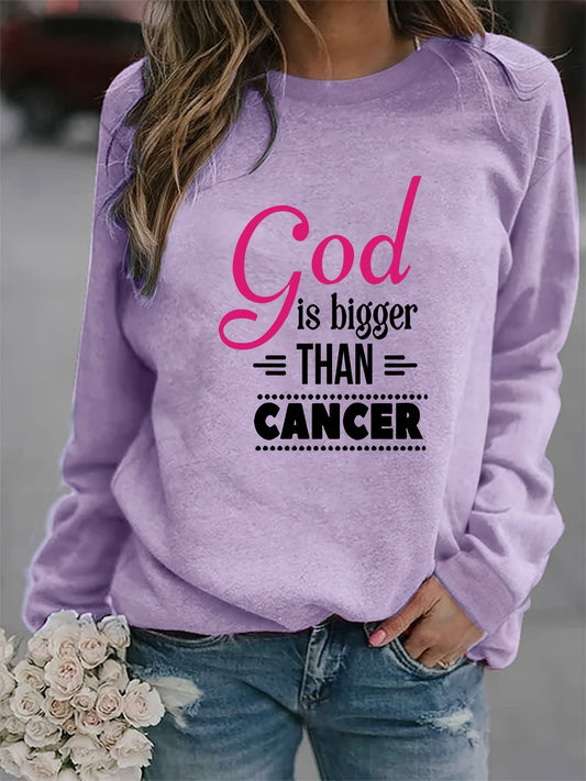 God Is Bigger Than Cancer Women's Christian Pullover Sweatshirt claimedbygoddesigns