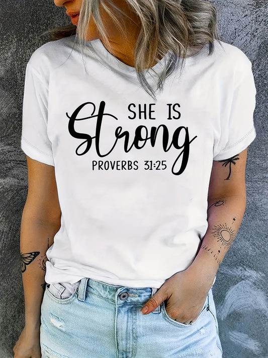 Proverbs 31:25 She Is Strong Women's Christian T-shirt claimedbygoddesigns