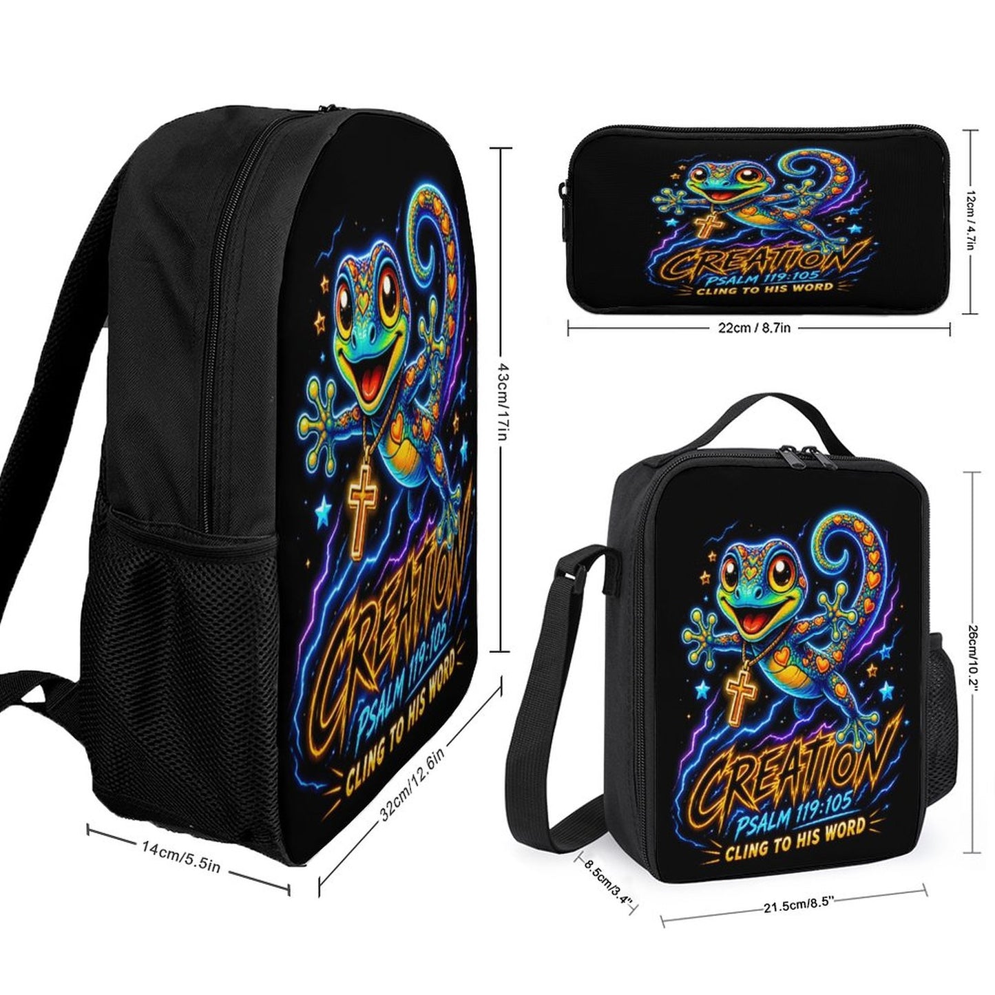 Cling To His Word Christian 3 PCS Bag Set (Backpack, Lunch Bag and Pencil Case) - ClaimedbyGodDesigns