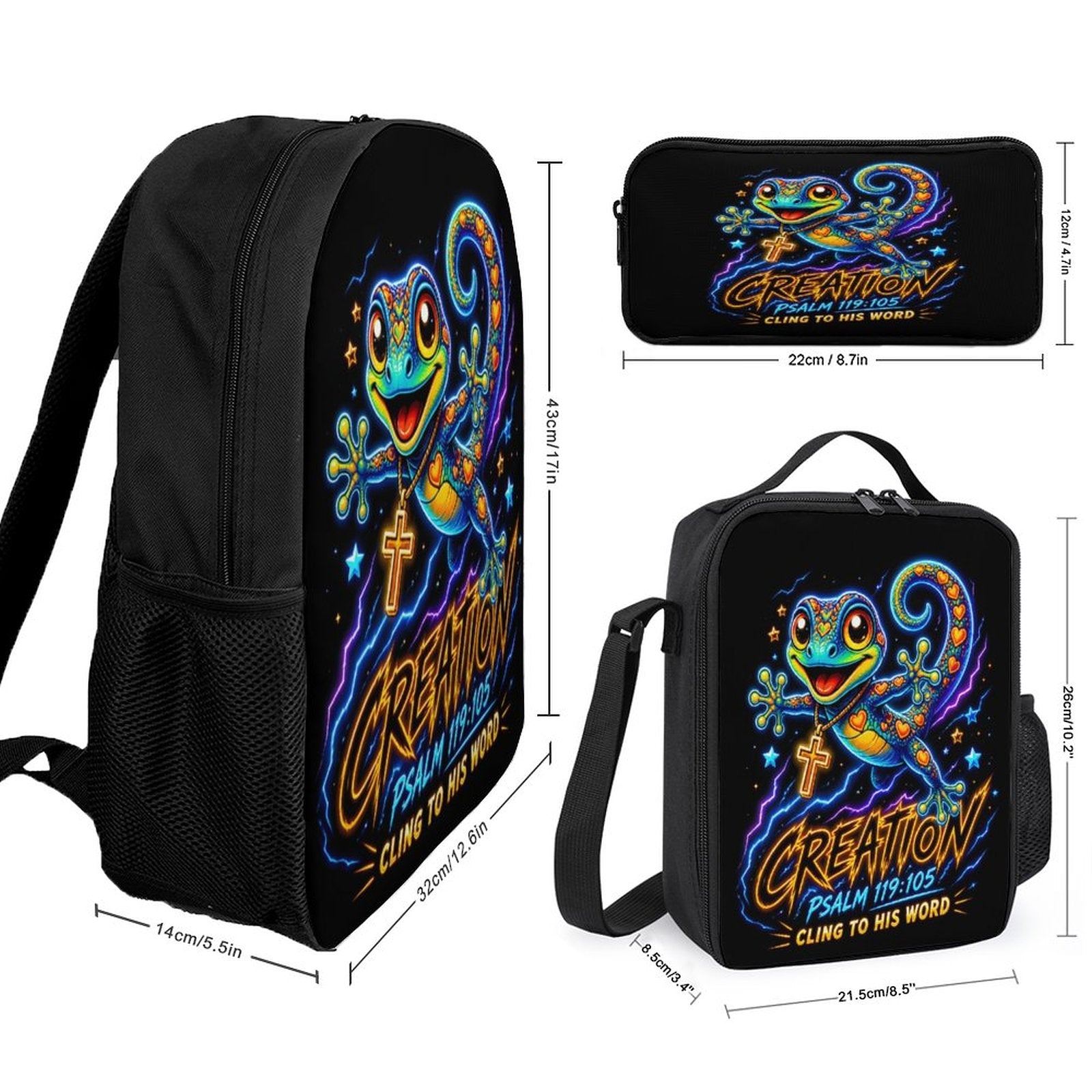 Cling To His Word Christian 3 PCS Bag Set (Backpack, Lunch Bag and Pencil Case) - ClaimedbyGodDesigns