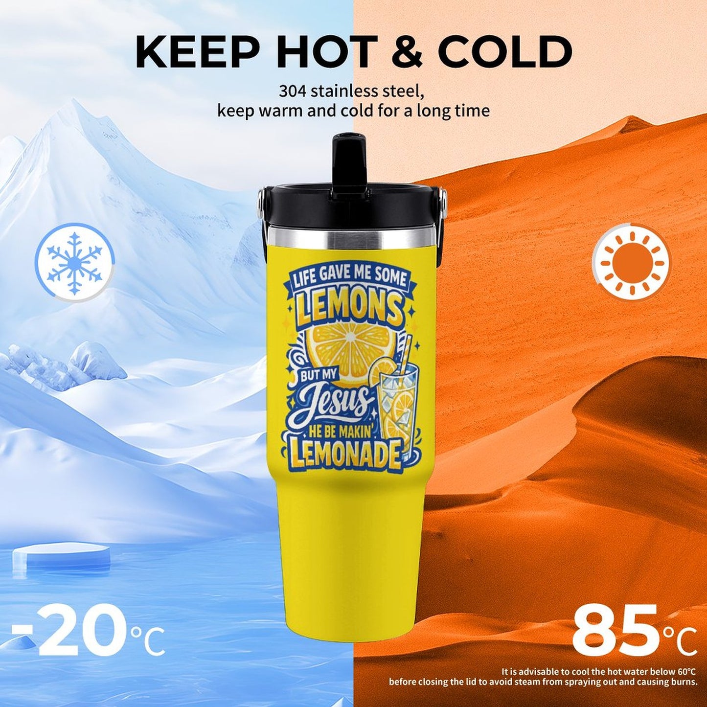 Life Gave Me Some Lemons 30oz Christian Tumbler with Handle - ClaimedbyGodDesigns