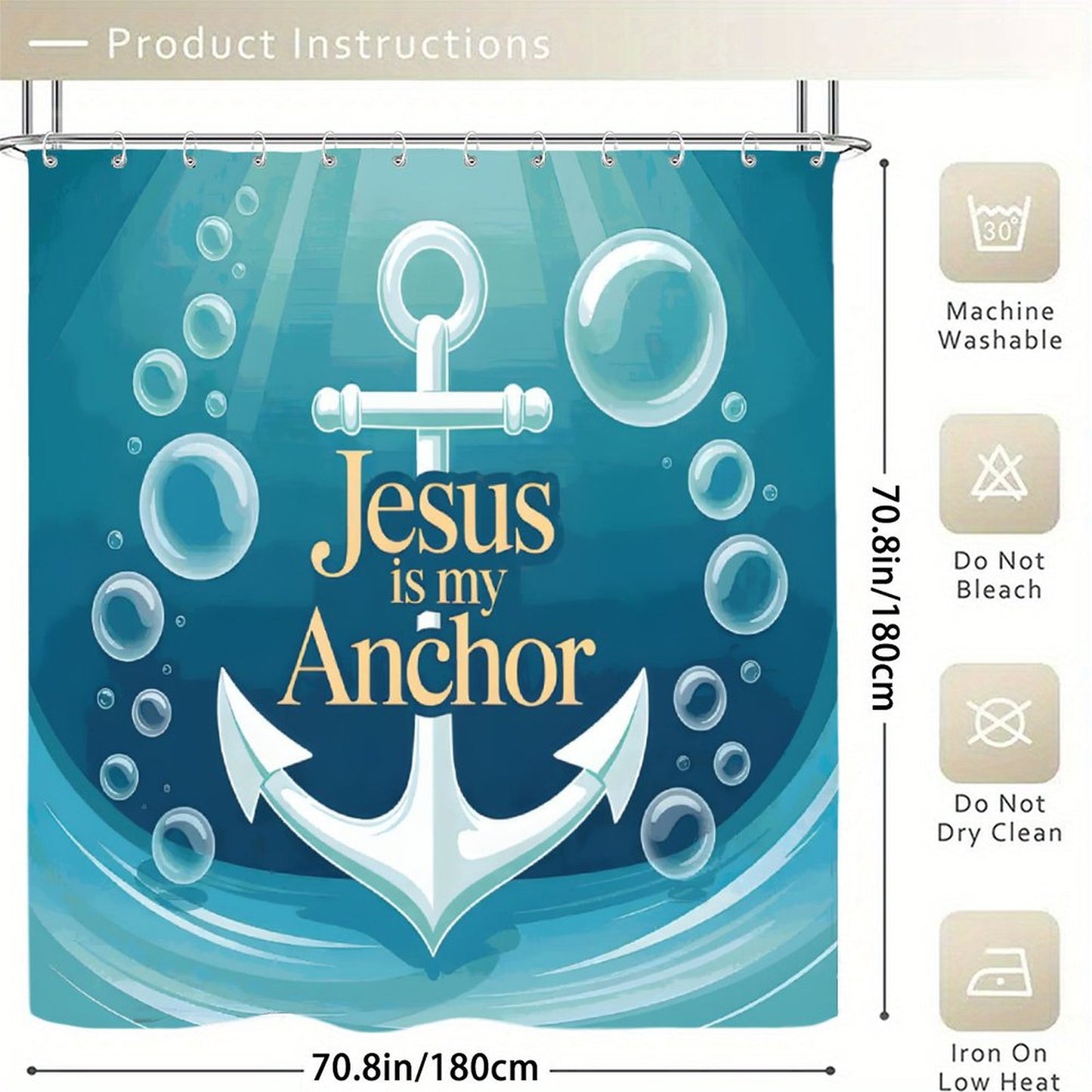 Jesus Is My Anchor Christian Waterproof Shower Curtain