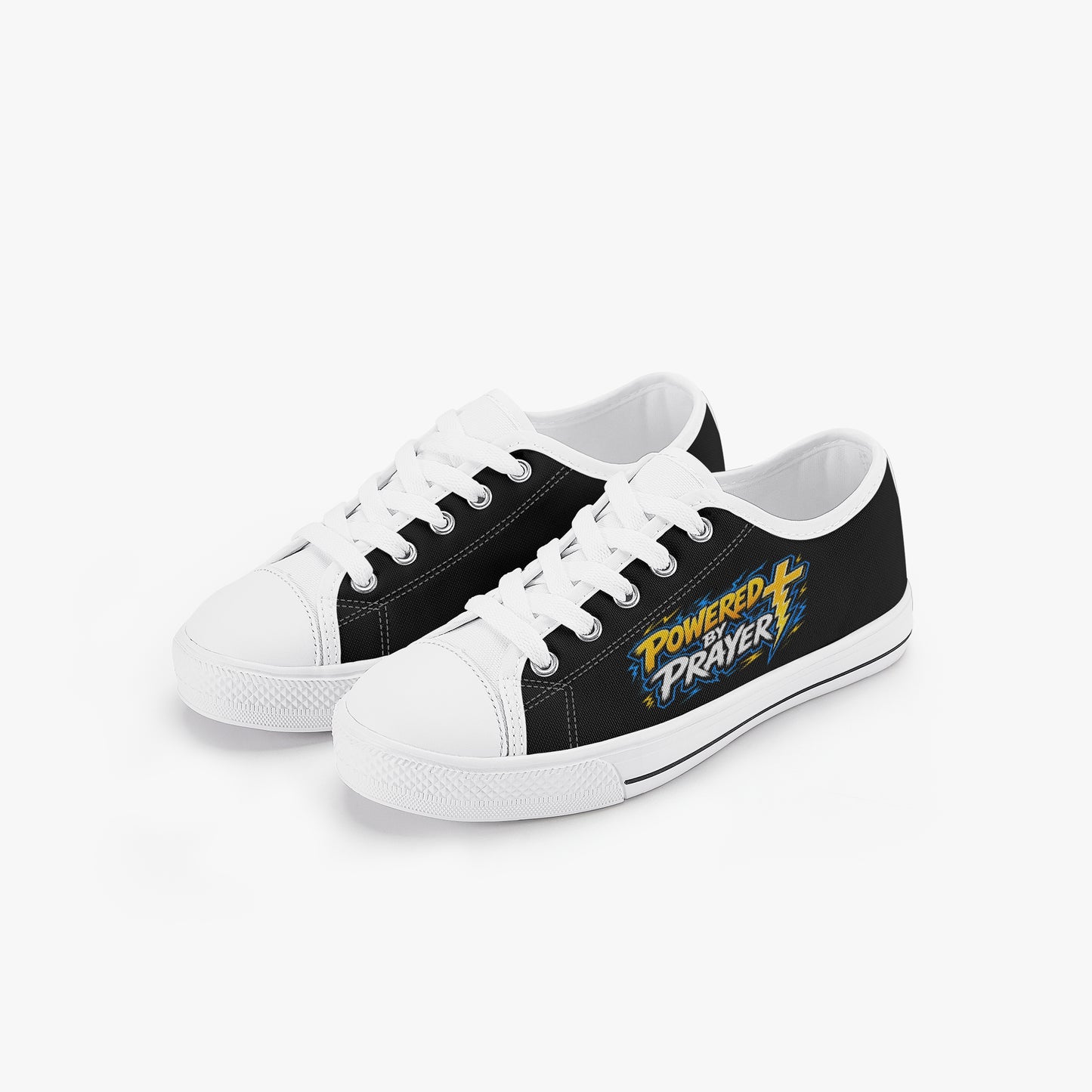 Powered By Prayer Christian Kid’s Low - Top Canvas Shoes - ClaimedbyGodDesigns