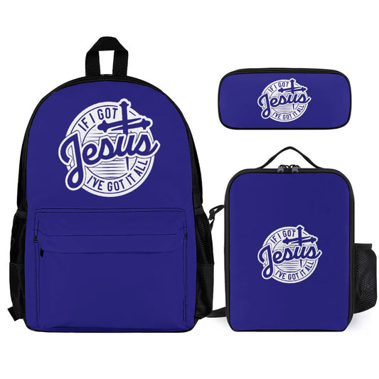 If I Got Jesus I've Got It All Christian Backpack Set of 3 Bags (Shoulder Bag Lunch Bag & Pencil Pouch)