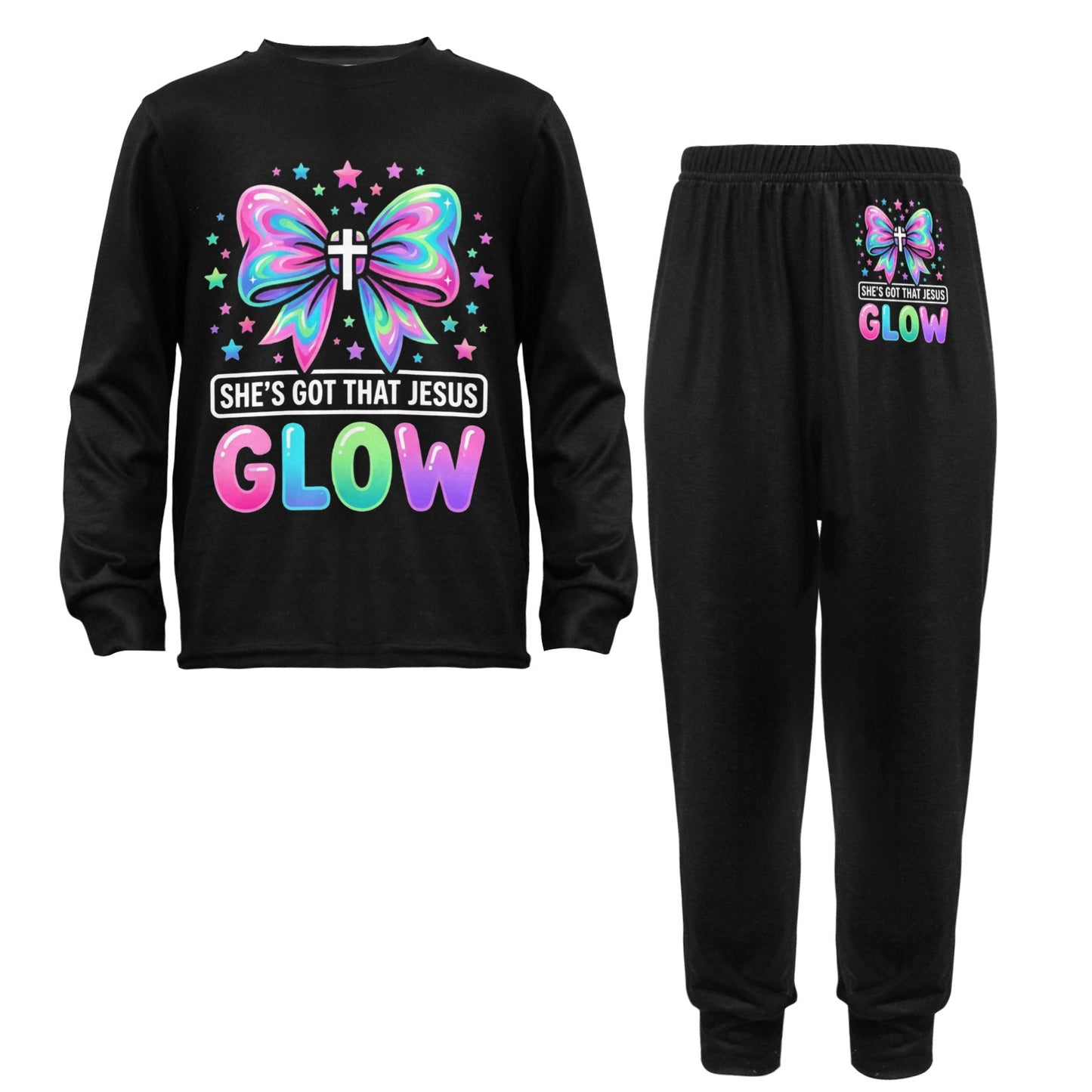 She's Got That Jesus Glow Little Girls' Crew Neck Long Pajama Set