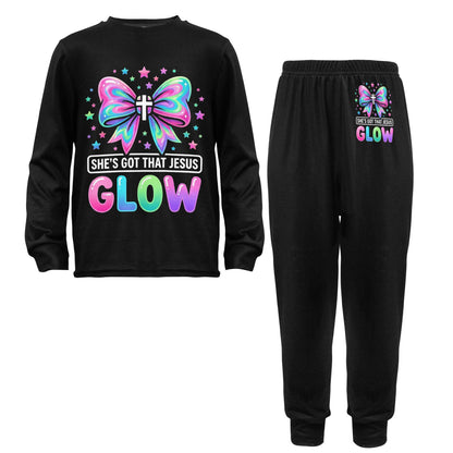 She's Got That Jesus Glow Little Girls' Crew Neck Long Pajama Set