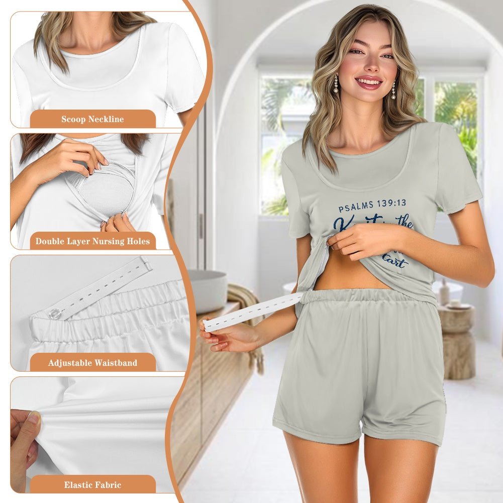 Knit in the Womb, Loved from the Start Christian Maternity Short Sleeve Pajama Set - ClaimedbyGodDesigns