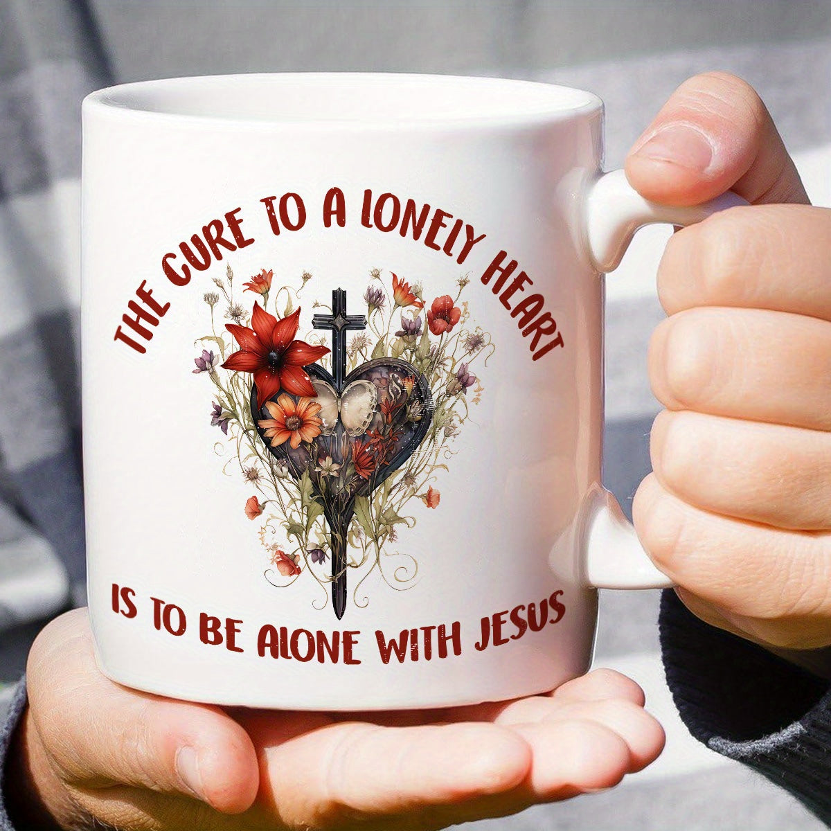 The Cure To A Lonely Heart Is To Be Alone With Jesus Christian White Ceramic Mug, 11oz claimedbygoddesigns