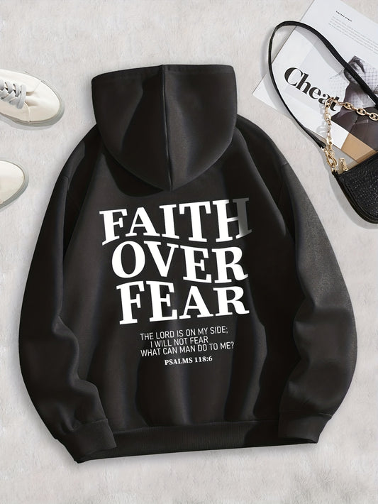 PSALMS 118:16 Faith Over Fear Women's Christian Pullover Hooded Sweatshirt claimedbygoddesigns