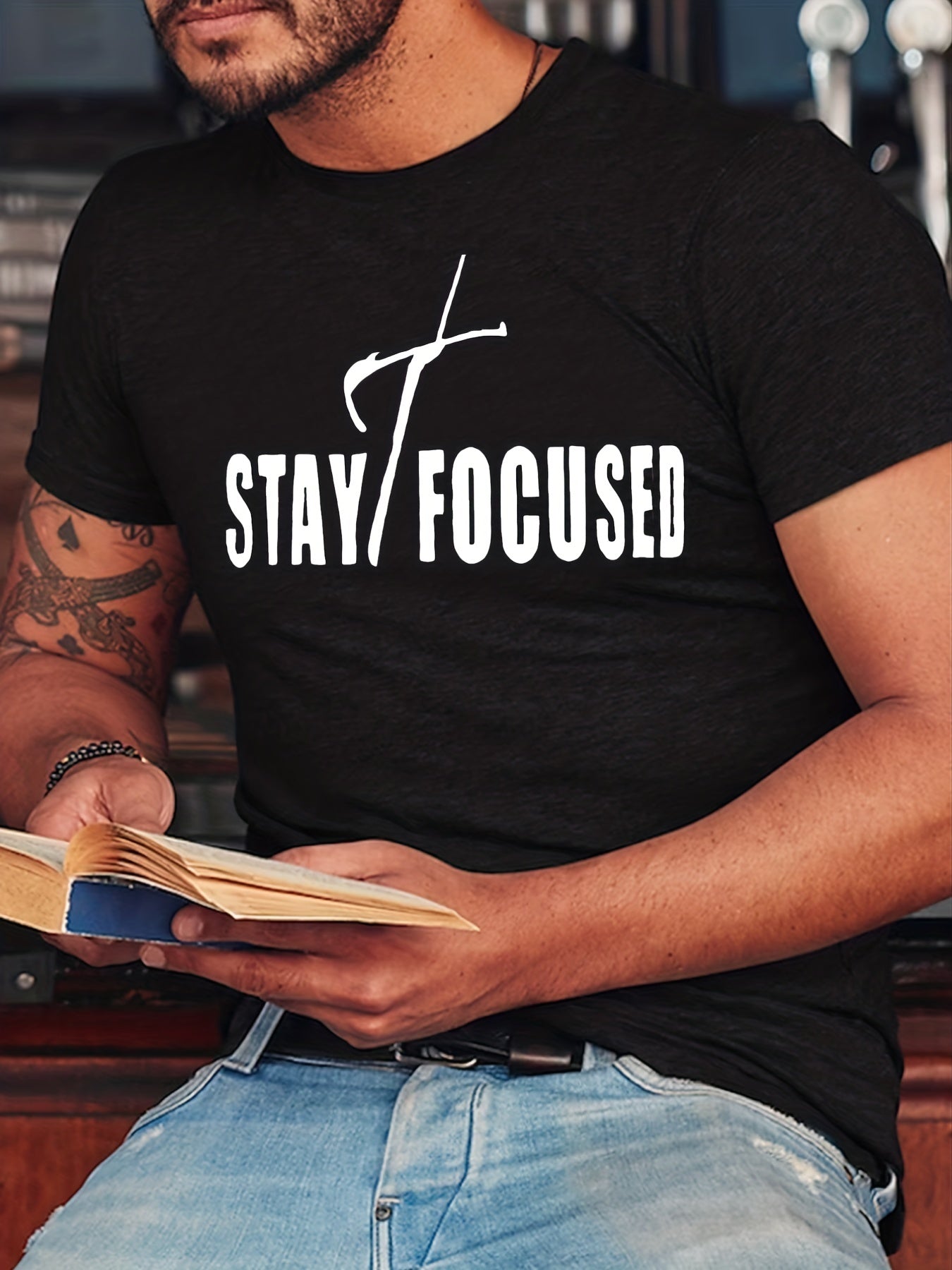 STAY FOCUSED On The Cross Men's Christian T-shirt claimedbygoddesigns