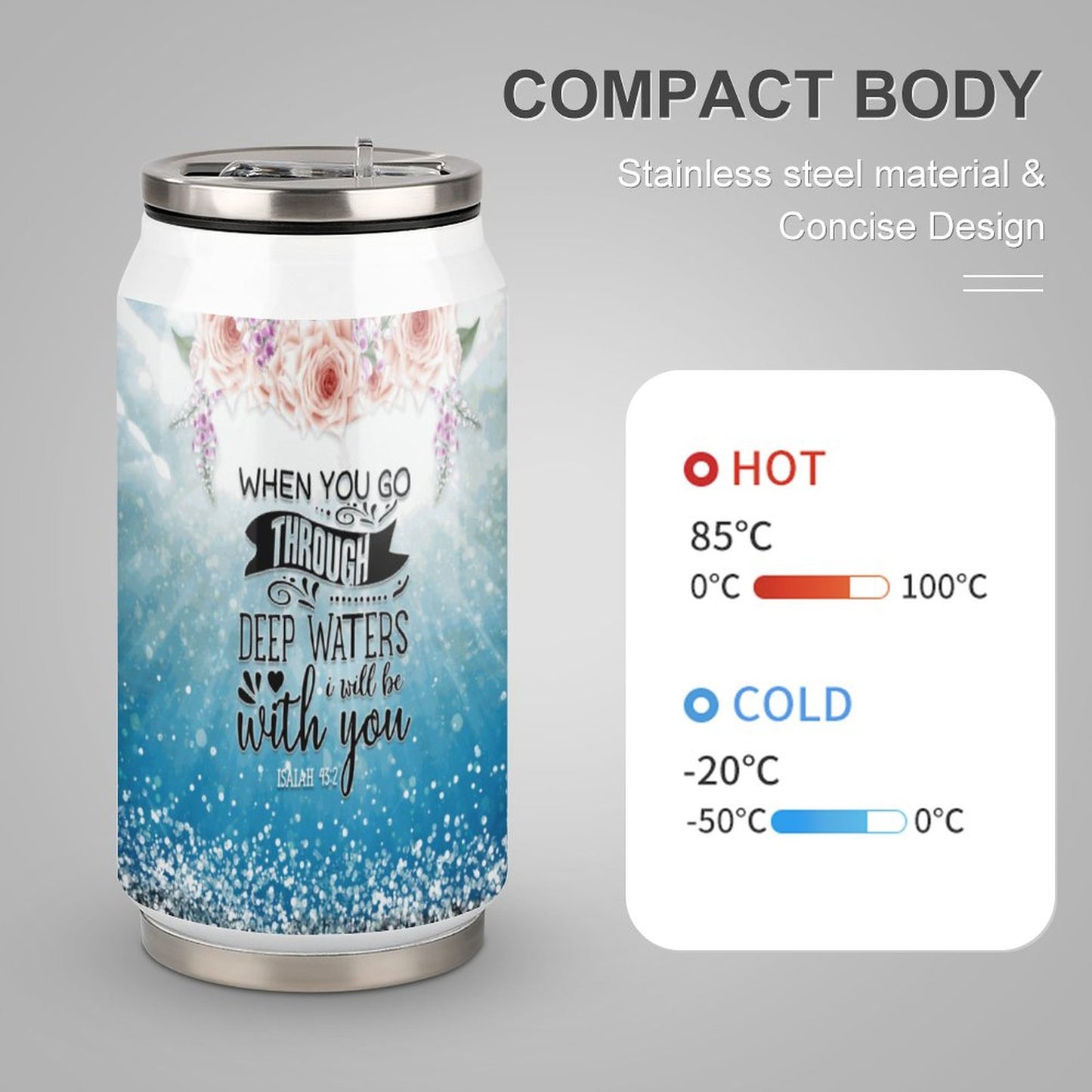 When You Go Through Deep Waters I Will Be With You Christian Stainless Steel Tumbler with Straw (All-Over Printing) SALE-Personal Design