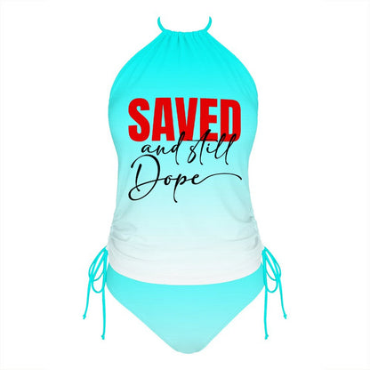 Saved And Still Dope Women's Christian Halter High Neck 2 - Piece Swimsuit Set - ClaimedbyGodDesigns