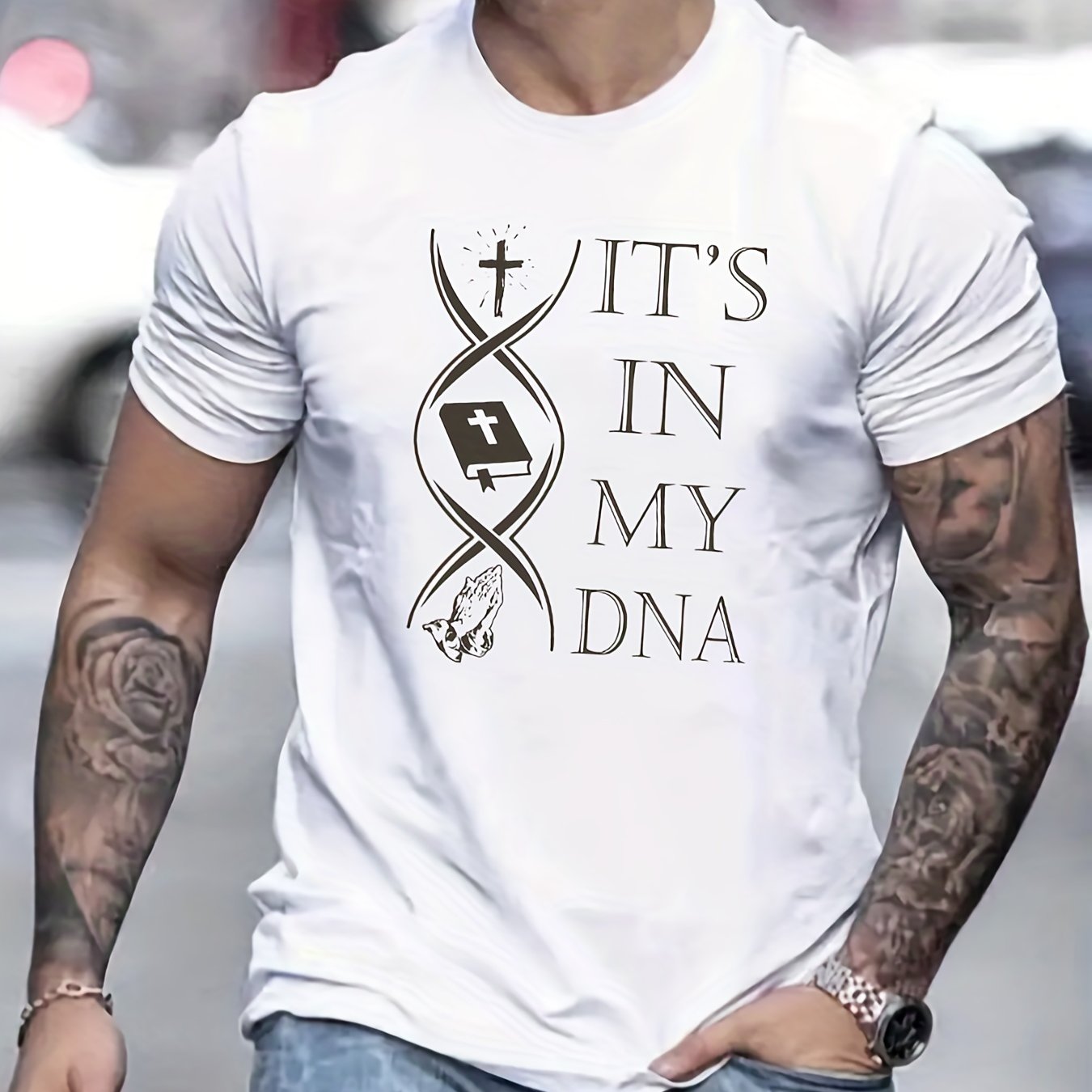 The Cross, The Bible & Prayer: It's In My DNA Men's Christian T-shirt claimedbygoddesigns