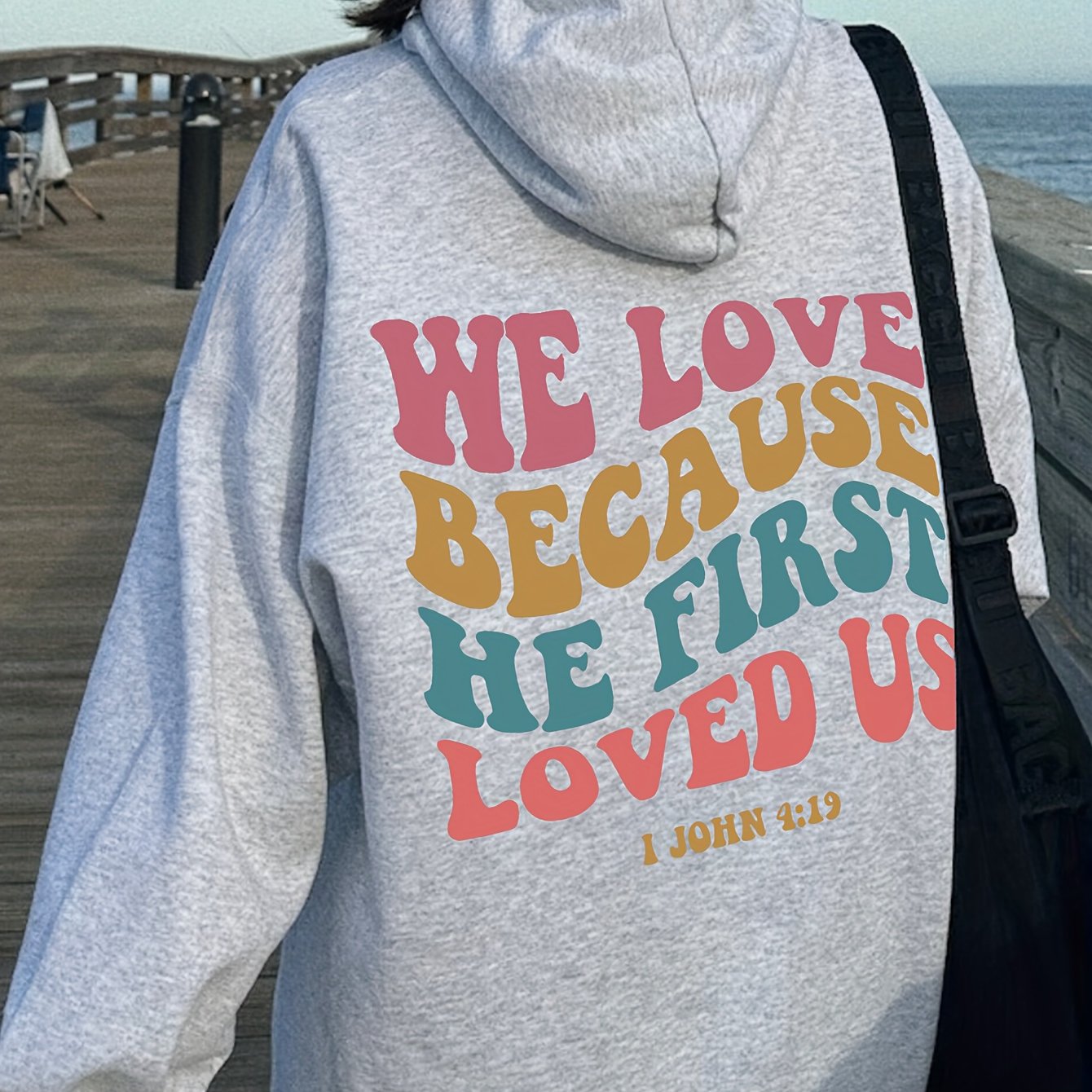 1John 4:19 We Love Because He First Loved Us Women's Christian Pullover Hooded Sweatshirt claimedbygoddesigns