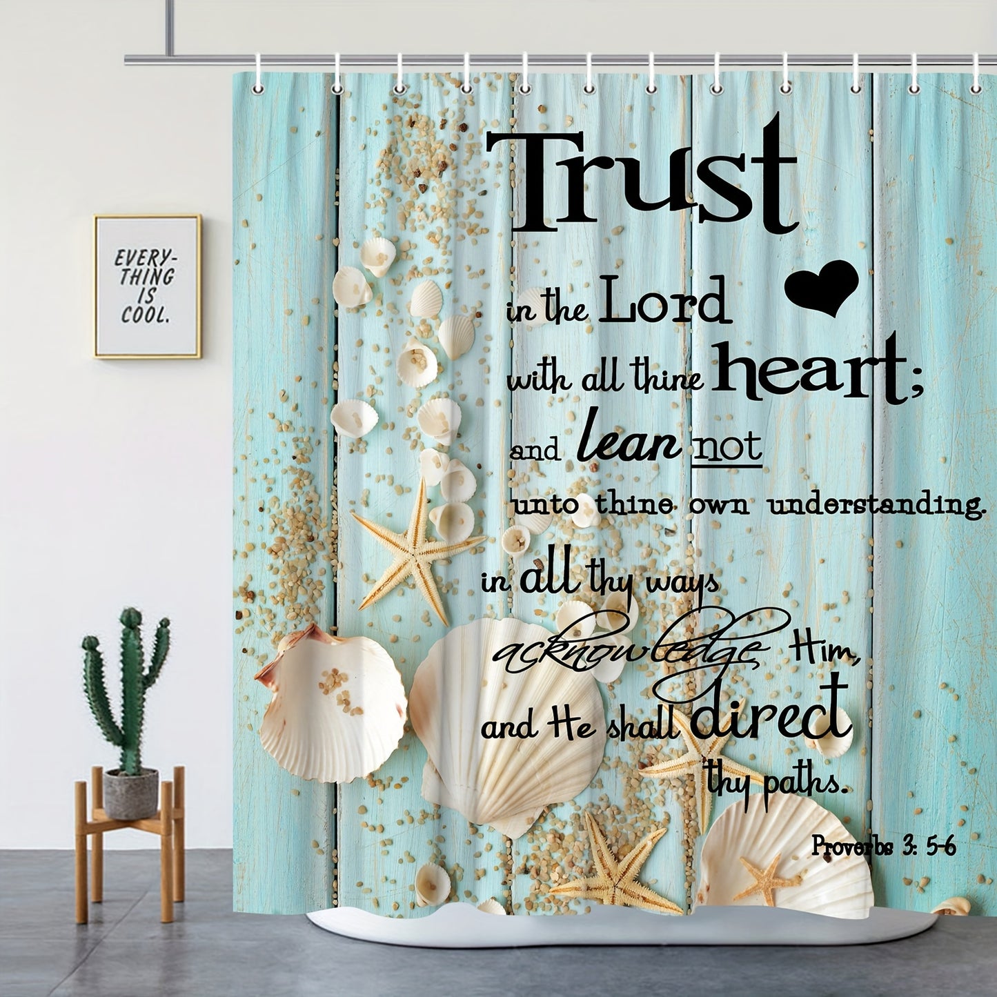 Trust In The Lord (seashells) Christian Shower Curtain Curtain With Hooks claimedbygoddesigns