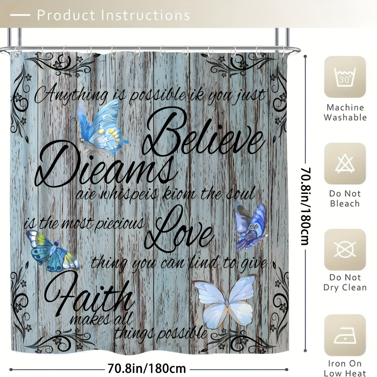 Faith Makes All Things Possible Christian Shower Curtain or Set With 12 Hooks claimedbygoddesigns
