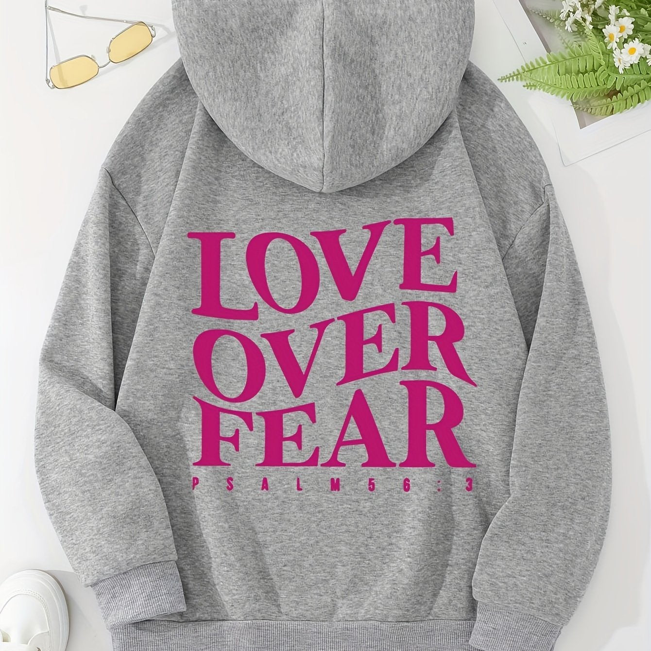 Love Over Fear Women's Christian Pullover Hooded Sweatshirt claimedbygoddesigns