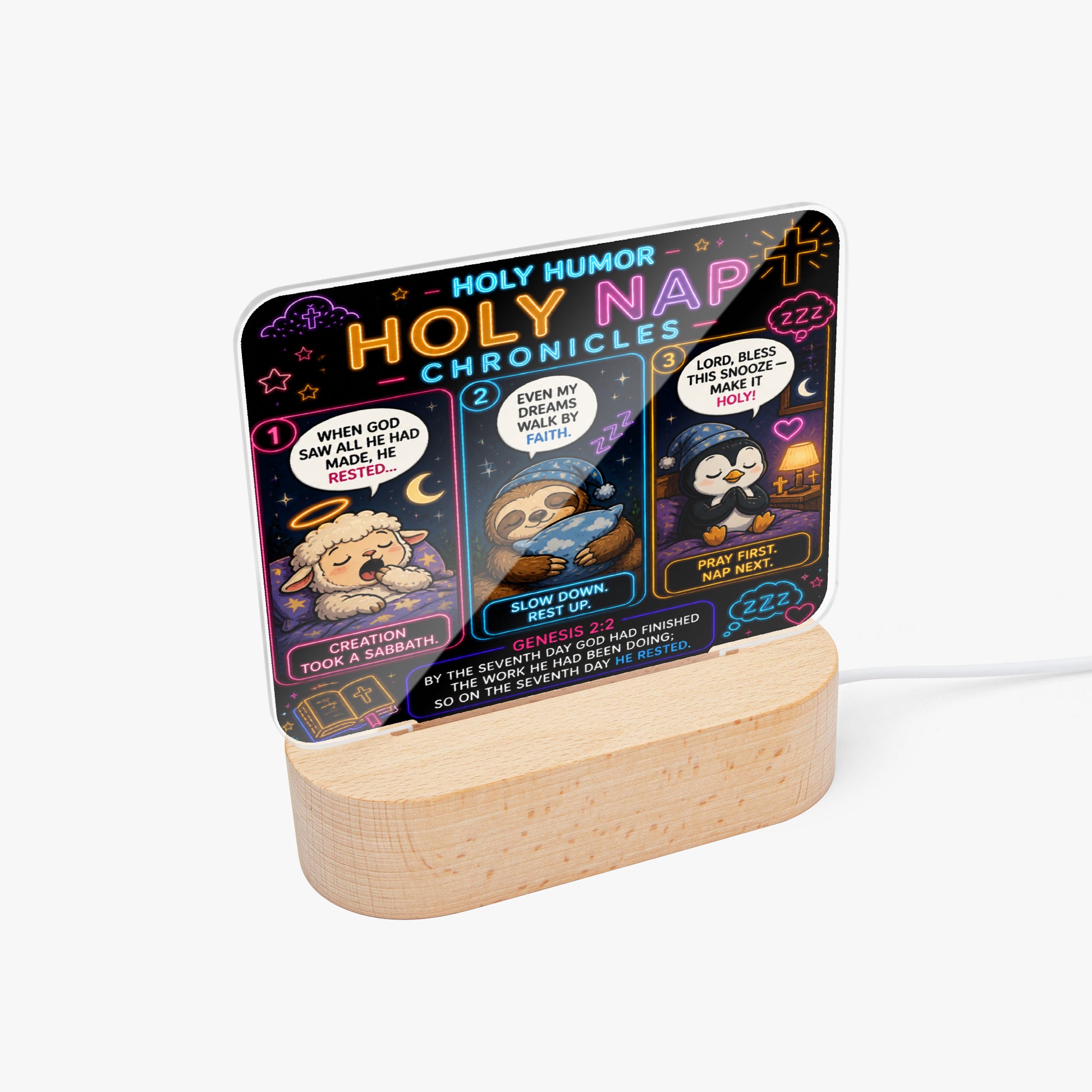 Holy Nap Chronicles Christian Square Acrylic Nigh Light - Luminous Base - ClaimedbyGodDesigns