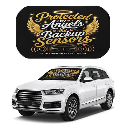 Protected by Angels & Backup Sensors Christian Car Sunshade Umbrella - ClaimedbyGodDesigns