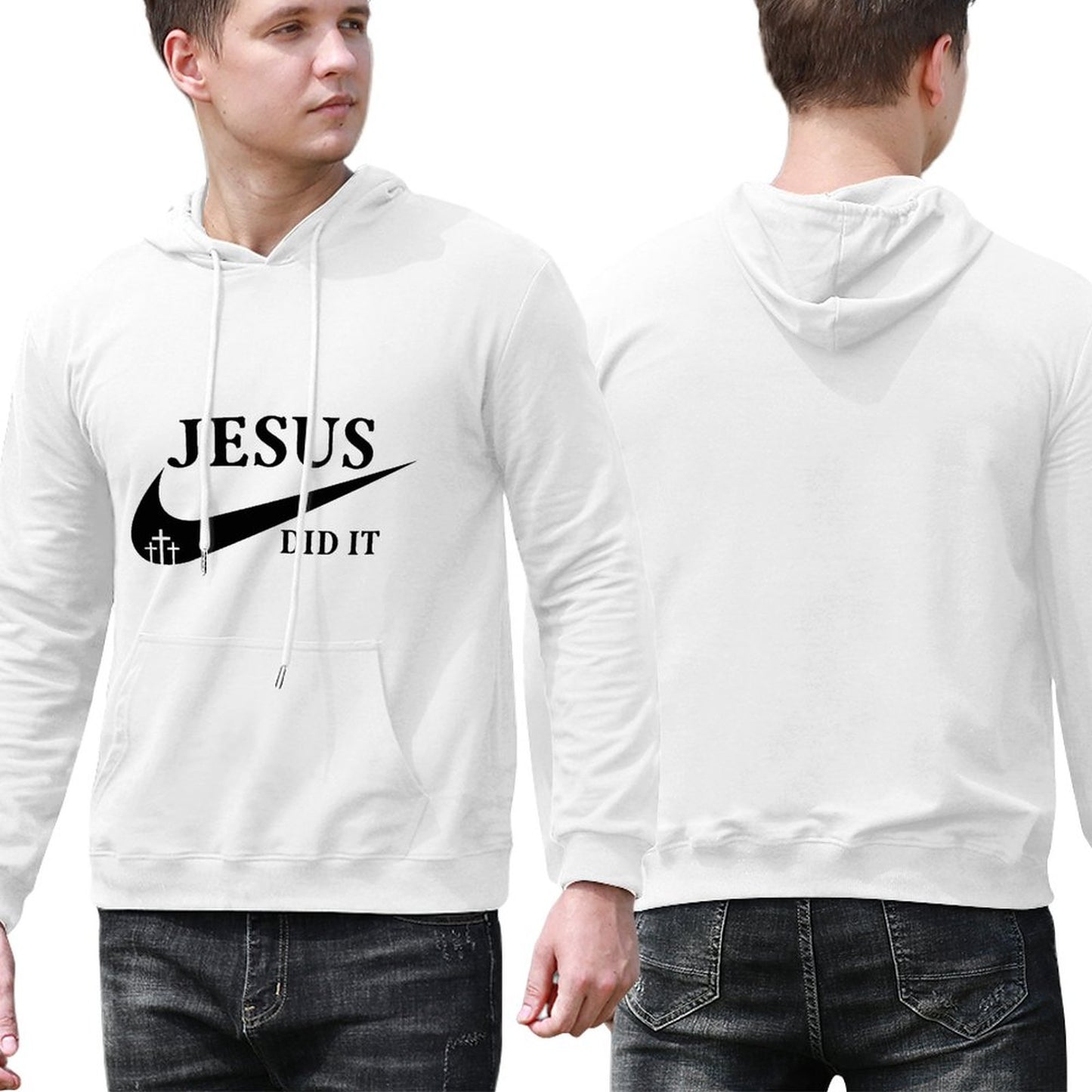 Jesus Did It (like Nike) Men's Christian Pullover Hooded Sweatshirt