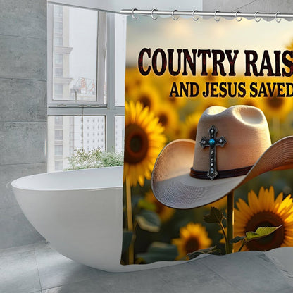 Country Raised and Jesus Saved Christian Waterproof Shower Curtain