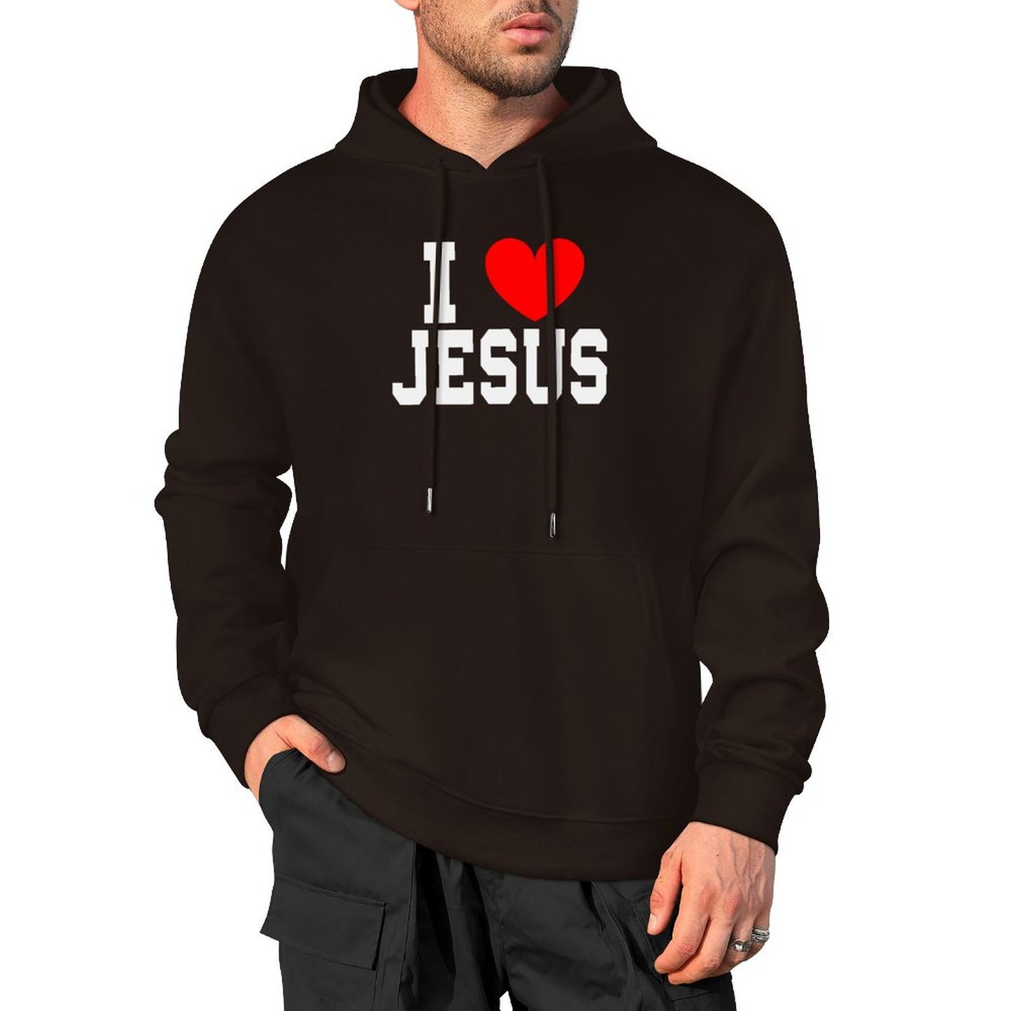 I Love Jesus Men's Christian Hooded Pullover Sweatshirt