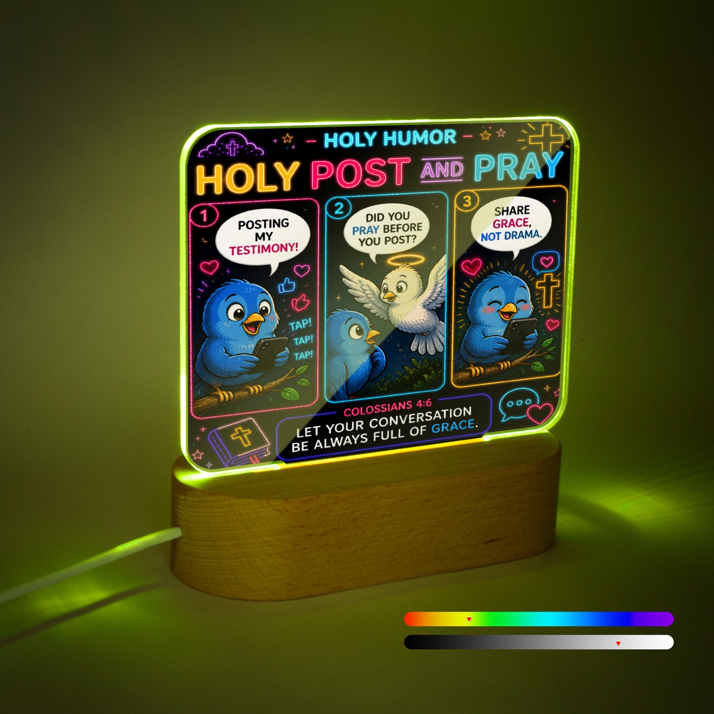 Holy Post and Pray Christian Square Acrylic Nigh Light - Luminous Base - ClaimedbyGodDesigns