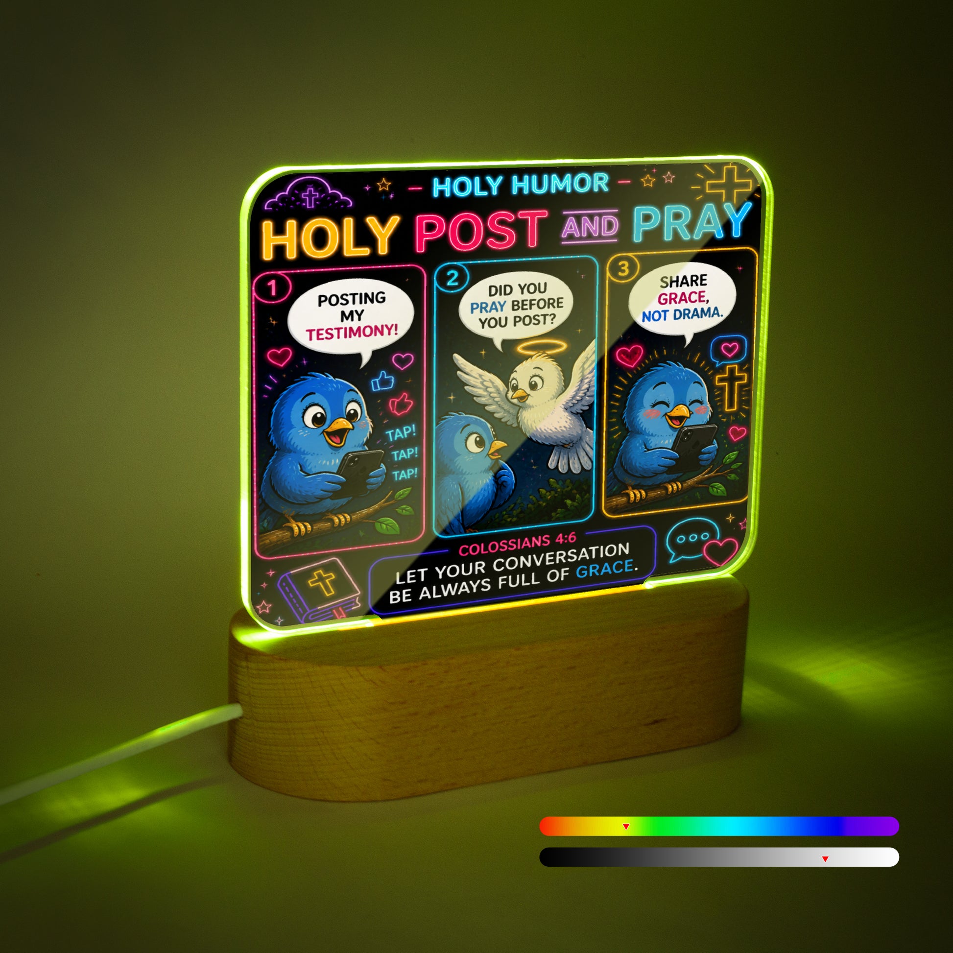 Holy Post and Pray Christian Square Acrylic Nigh Light - Luminous Base - ClaimedbyGodDesigns