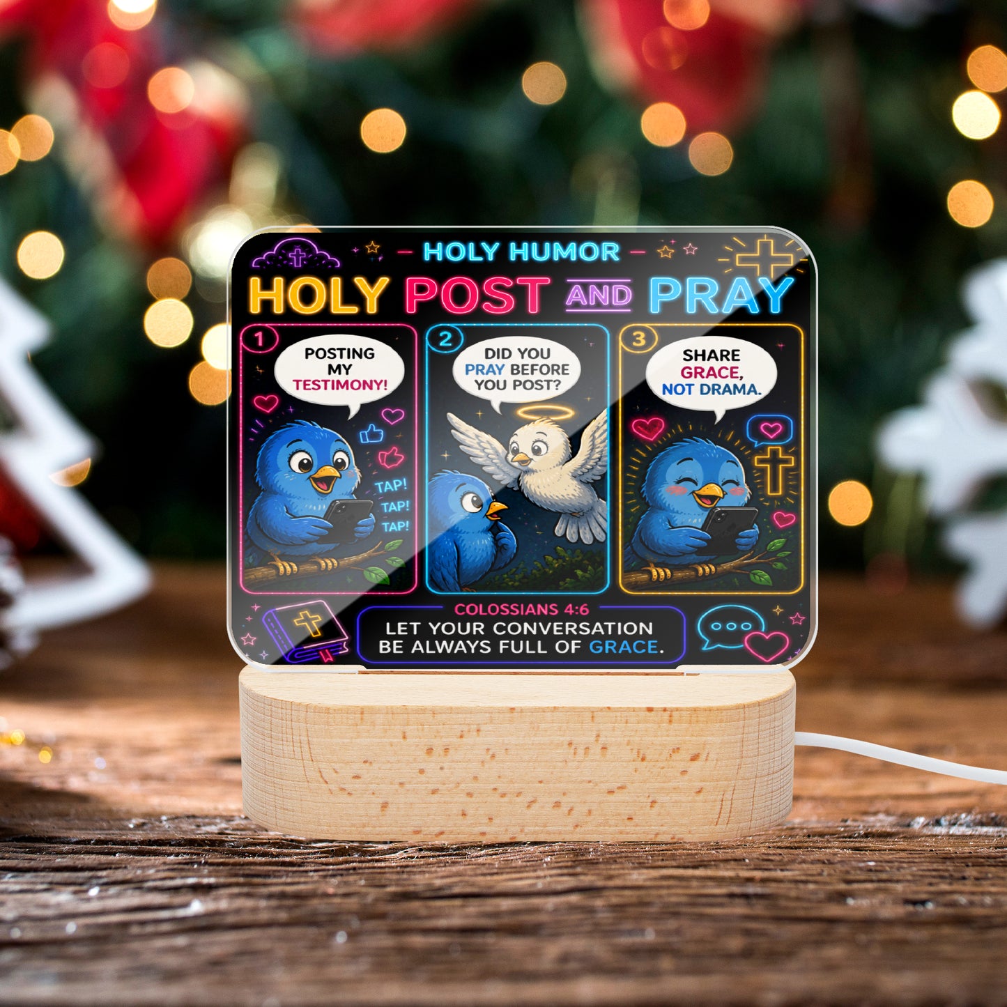 Holy Post and Pray Christian Square Acrylic Nigh Light - Luminous Base - ClaimedbyGodDesigns