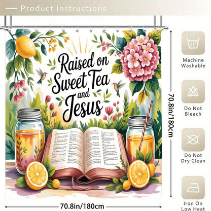 Raised On Sweet Tea And Jesus Christian Waterproof Shower Curtain