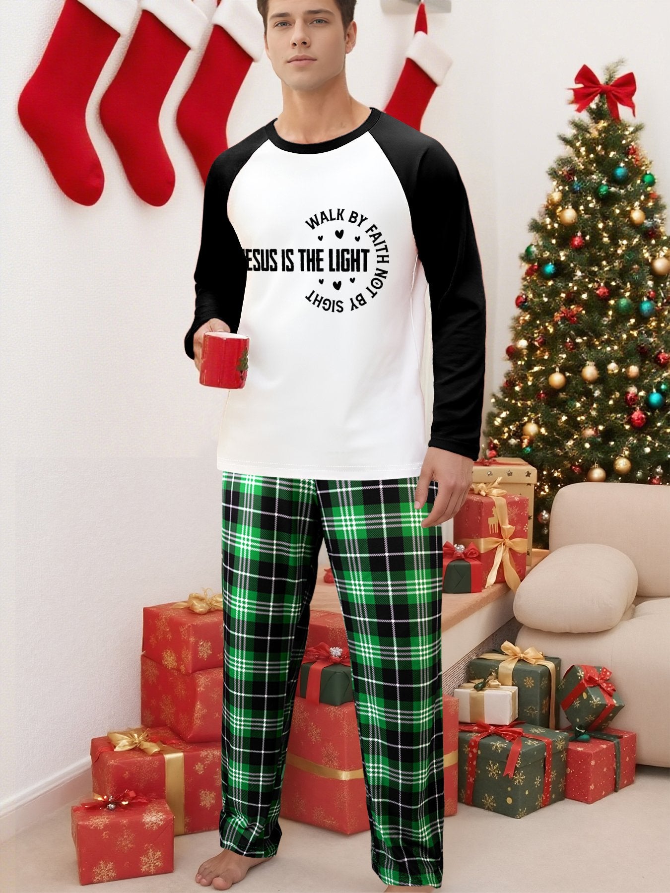 He Is The Light Unisex Christian Plaid Pajamas - ClaimedbyGodDesigns