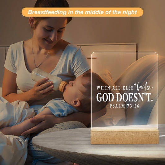 When All Else Fails God Doesn't - Acrylic Christian Night Light with Wooden Base