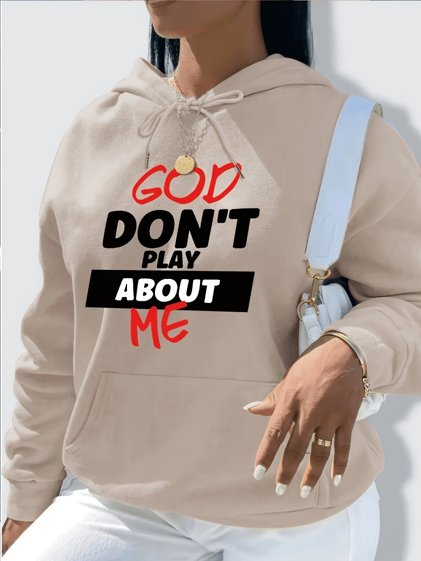 God Don't Play About Me Women's Christian Hooded Pullover Sweatshirt claimedbygoddesigns