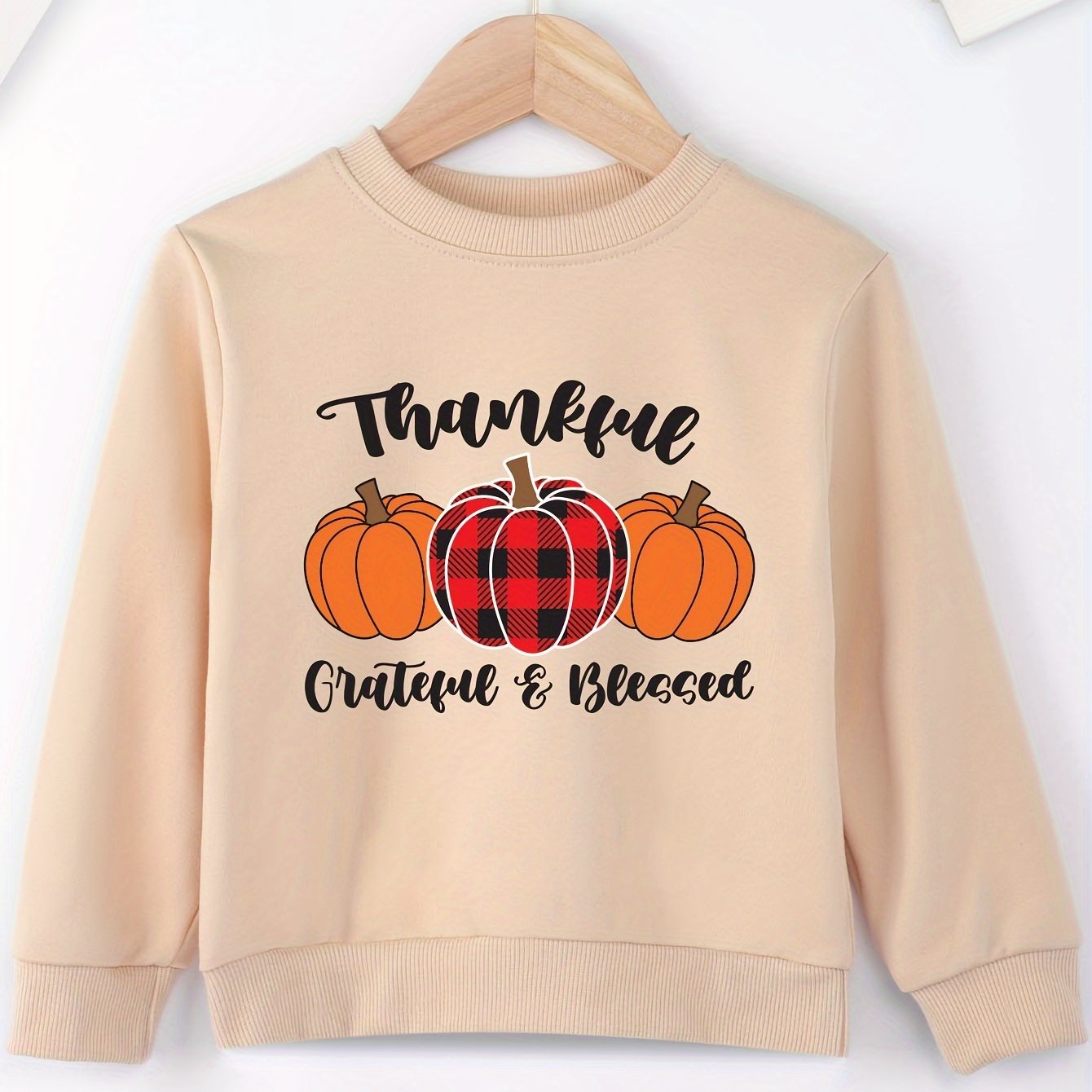 Thankful GRATEFUL&BLESSED (thanksgiving themed) Youth Christian Pullover Sweatshirt claimedbygoddesigns