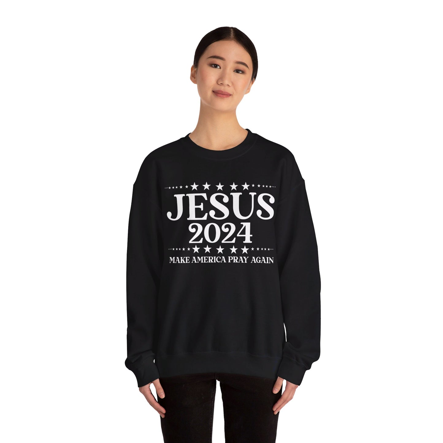 Jesus 2024 Make America Pray Again   Unisex Heavy Blend™ Crewneck Christian Sweatshirt