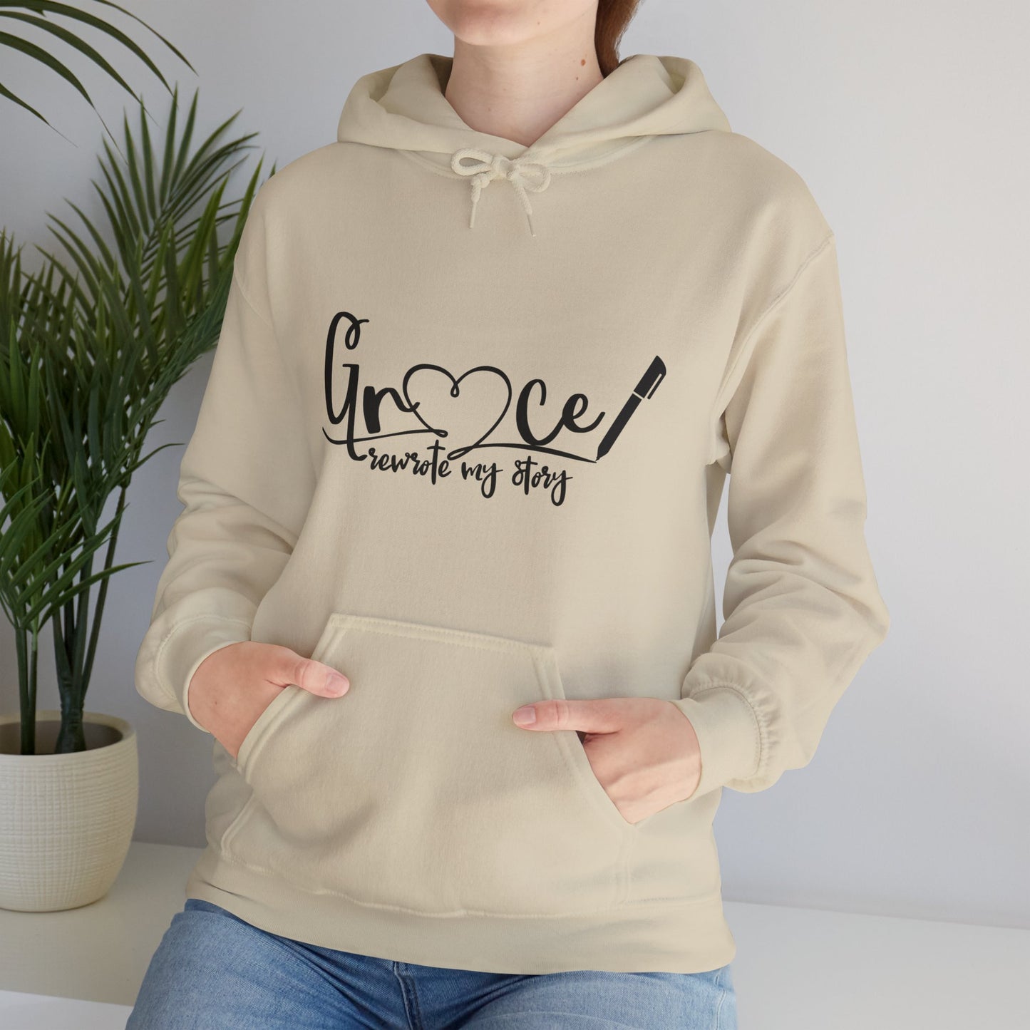 Grace Rewrote My Story Unisex Christian Pullover Hooded Sweatshirt