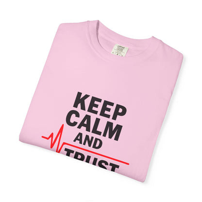 Funny Inspirational Graphic Tee, Keep Calm Trust Jesus T-shirt, Christian Faith Shirt, Casual Everyday Wear, Unique Gift for Believers