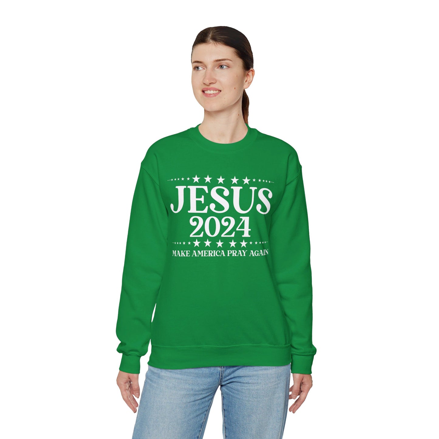 Jesus 2024 Make America Pray Again   Unisex Heavy Blend™ Crewneck Christian Sweatshirt