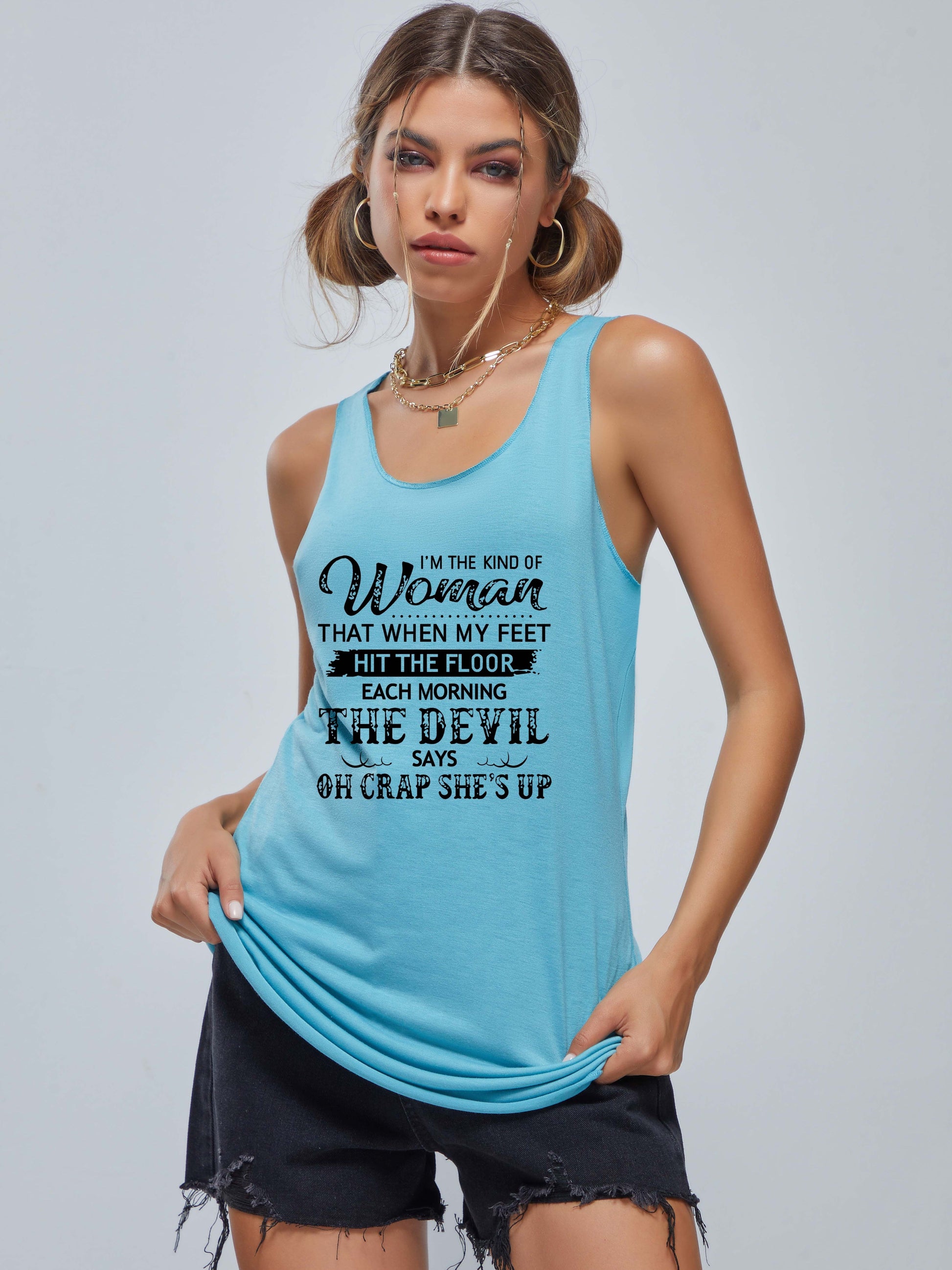 The Devil Says Oh Crap She's Up Women's Christian Tank Top claimedbygoddesigns