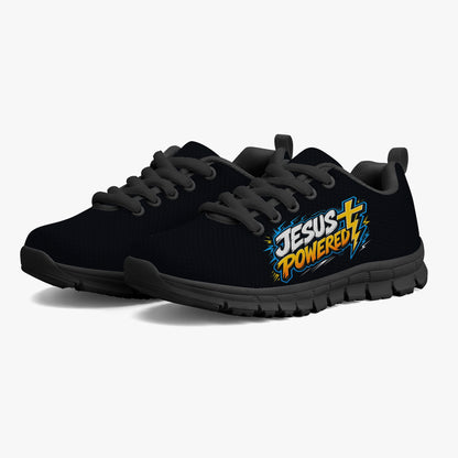 Jesus Powered Christian Kids' Lightweight Mesh Sneakers - Black - ClaimedbyGodDesigns