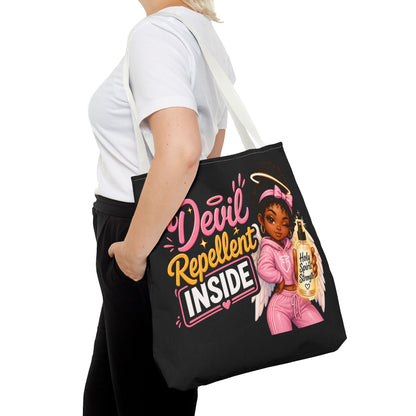 Tote Bag - "Devil Repellent Inside" Angel Girl Graphic Tote | Cute Protective Faith Gift - ClaimedbyGodDesigns