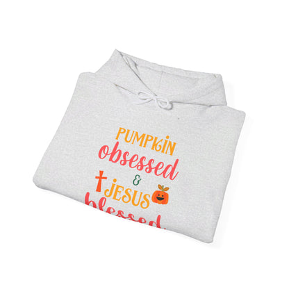 Pumpkin Obsessed And Blessed by Him Halloween Unisex Christian Pullover Hooded Sweatshirt