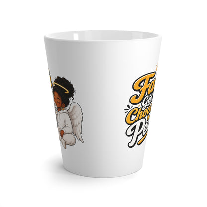Faith Got Me Choosing Peace Latte Mug — Inspirational Christian Coffee Cup with Angel Illustration