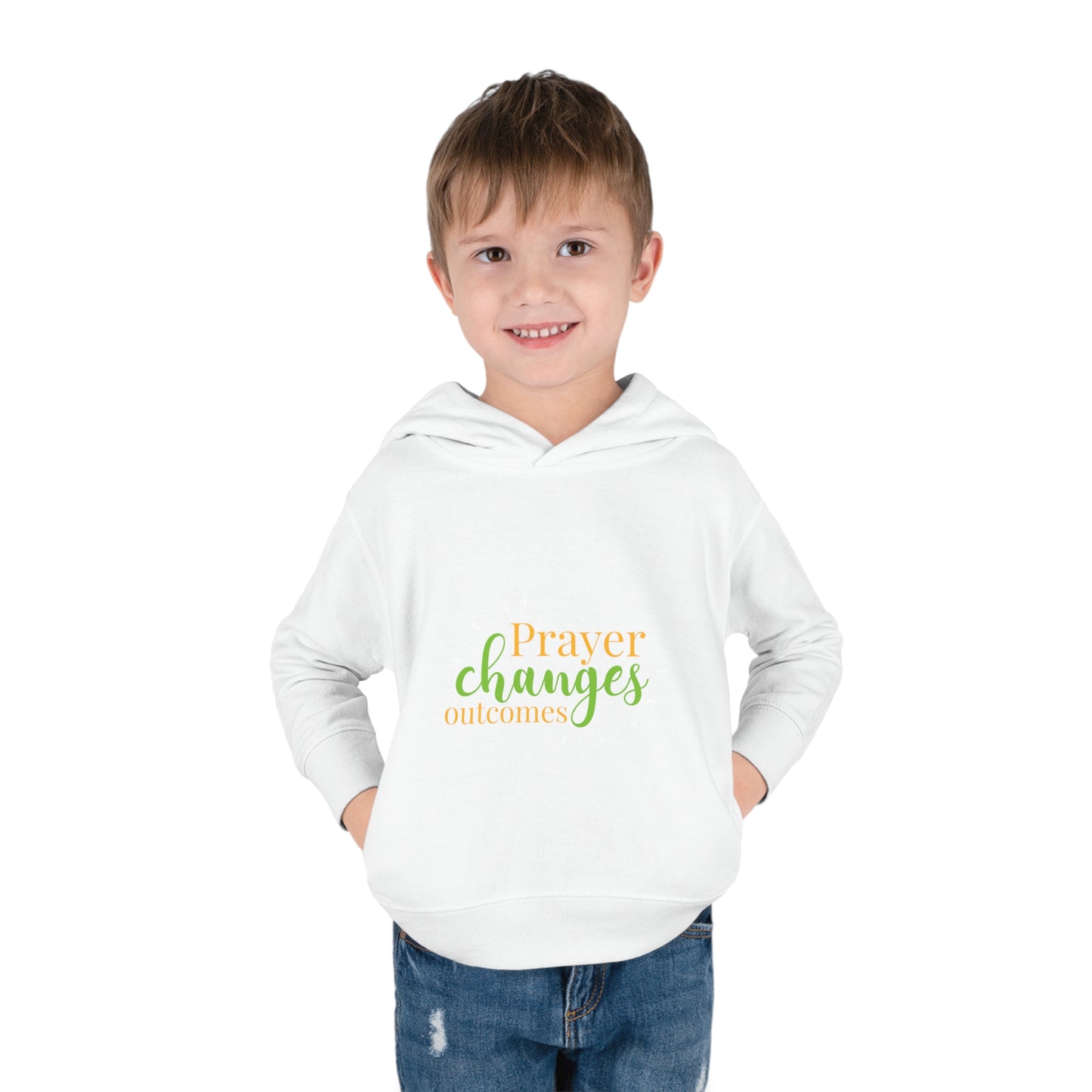 Prayer Changes Outcomes Toddler Christian Pullover Fleece Hoodie Printify