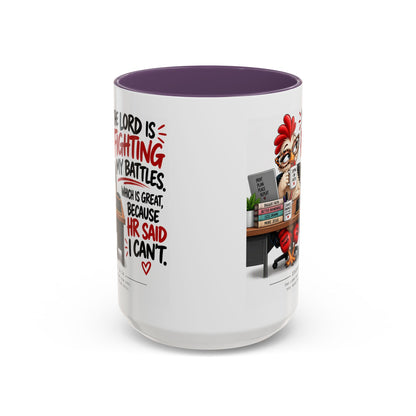 Inspirational Accent Coffee Mug — “The Lord Is Fighting My Battles” Faith Quote (11/15oz)
