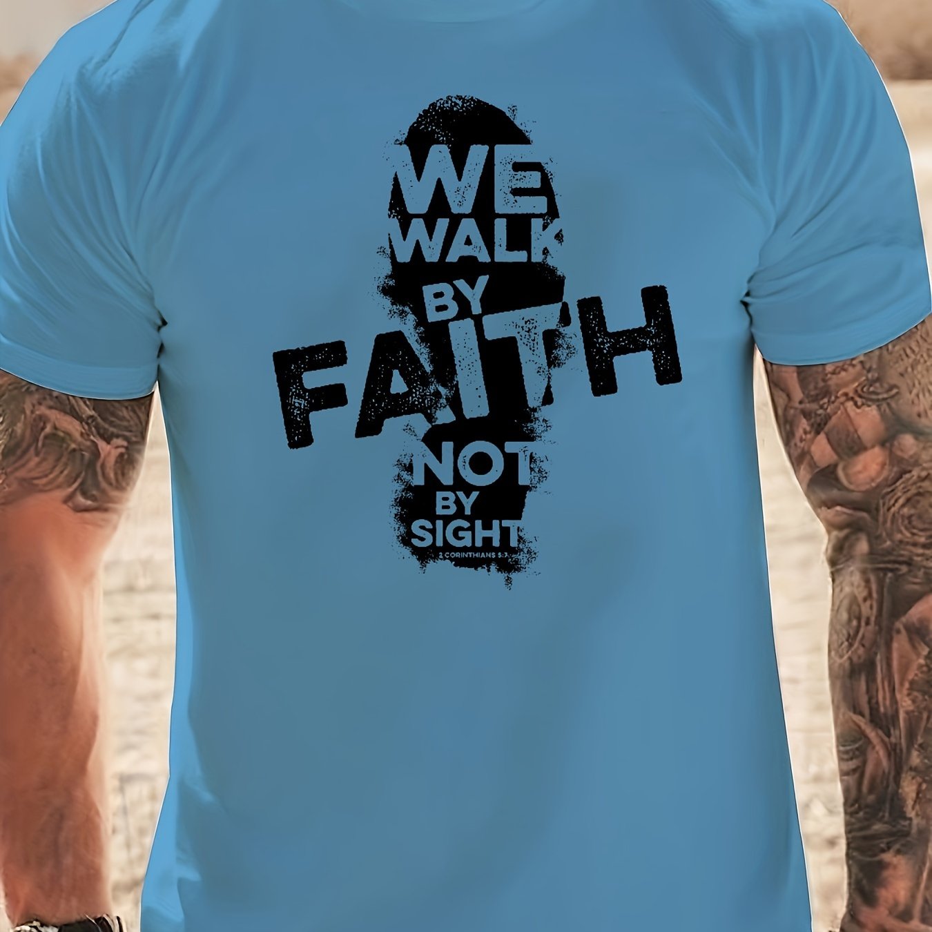 Walk By Faith (footprint) Men's Christian T-shirt claimedbygoddesigns