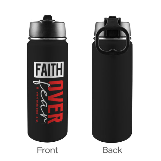 Faith Over Fear Insulated Christian Water Bottle with Straw Lid (18oz) - ClaimedbyGodDesigns