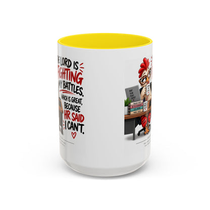 Inspirational Accent Coffee Mug — “The Lord Is Fighting My Battles” Faith Quote (11/15oz)